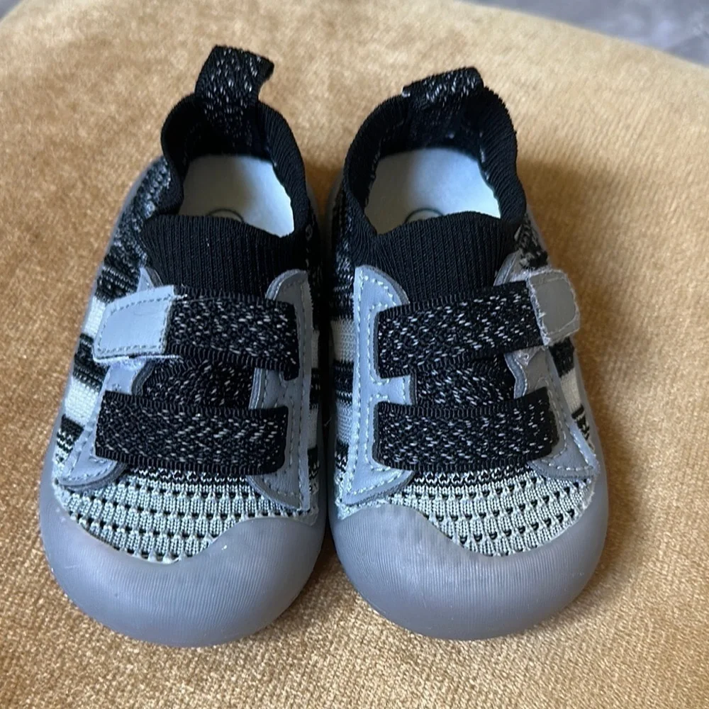 Adidas Baby Walker Shoes Black and White Knit Fabric